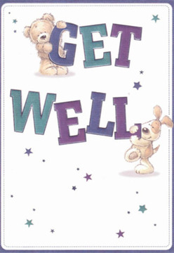 From the first glance, this delightful get well card radiates the lightness and comfort that so many in Chase Cross seek when wishing a loved one well. A cuddly teddy bear clasps the top of the flowing 'GET,' while a playful puppy nudges the robust 'WELL' below-both figures rendered with a gentle expressiveness that communicates hope and affection for friends and family around Masefield Crescent and beyond. The deep purples and vibrant teals chosen for the text mirror the colours of a thoughtfully curated bouquet, their rich hues standing out against a pure, crisp background that conjures cleanliness and clarity-qualities always prized during uncertain times. Scattered stars dance across the scene, hinting at the magical power of caring gestures familiar throughout the RM5 community. This illustration, much like a floral display crafted with sensitivity by a Chase Cross florist, attends to every detail with nurturing care. The card's inviting warmth and playful textures seem almost tangible, providing a source of comfort as sincere as any flower-laden delivery made to homes across Chase Cross and Rose Lane.